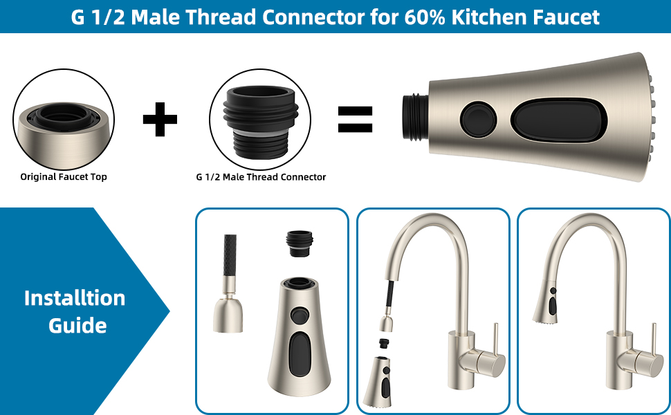 Pull Down Kitchen Faucet Head Replacement, with 9 Adapter
