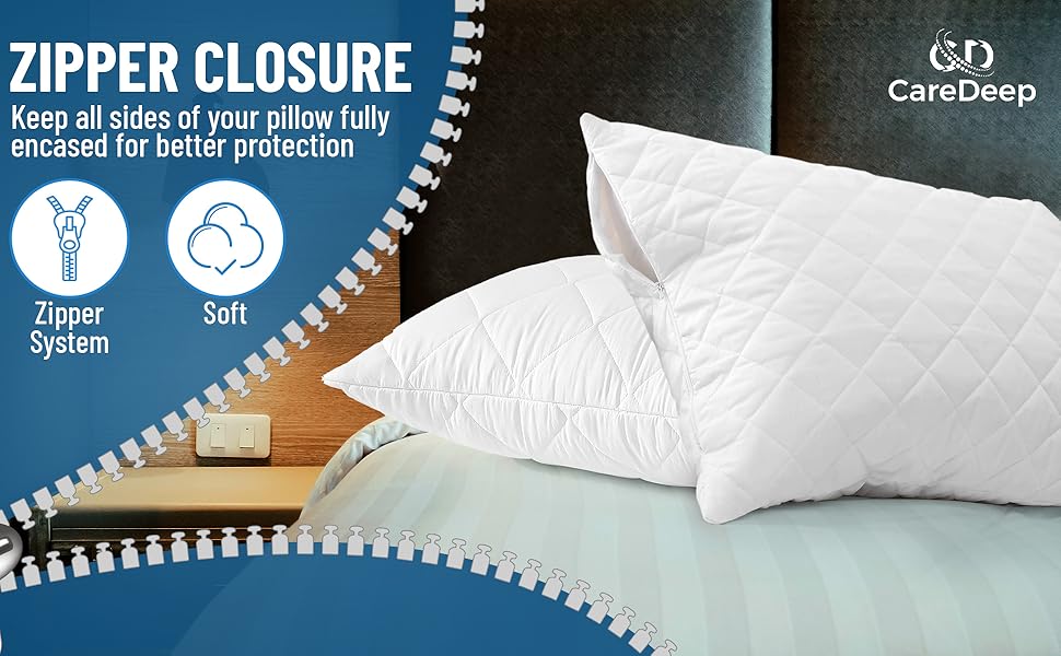 Caredeep 2 Pack Quilted Waterproof Pillow Protectors, Extra Soft