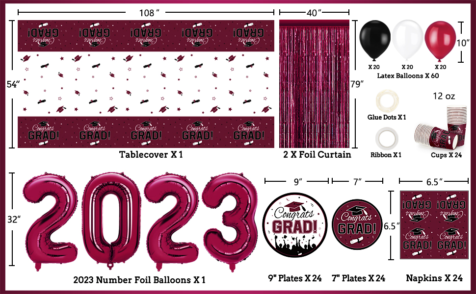 Graduation Party Decorations 2023, Black and Maroon