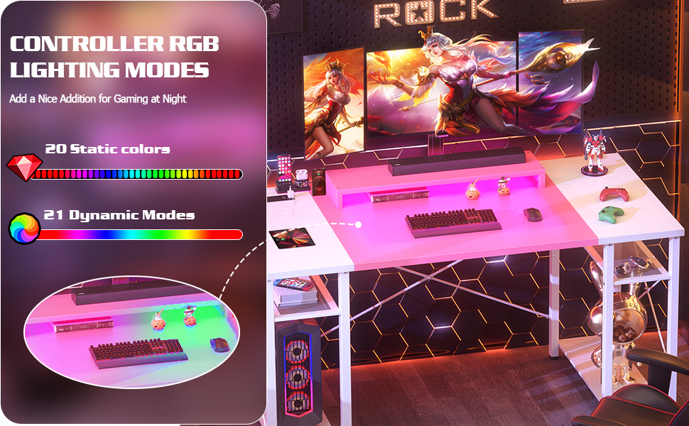 armocity Computer Desk with LED Lights, 48 Inch Desk with