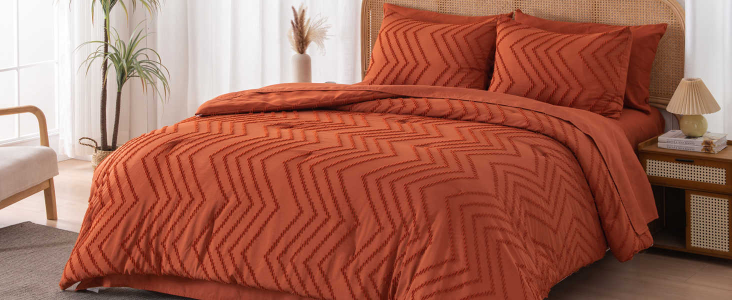 Litanika Burnt Orange Oversized King Bed in a Bag Set - 7 Pieces Boho Tufted Comforter, Sheets, Pillowcases & Shams 1562c18a Bc02 4841 A4f4 Cafd8b43d725. CR0,0,1464,600 PT0 SX1464 V1