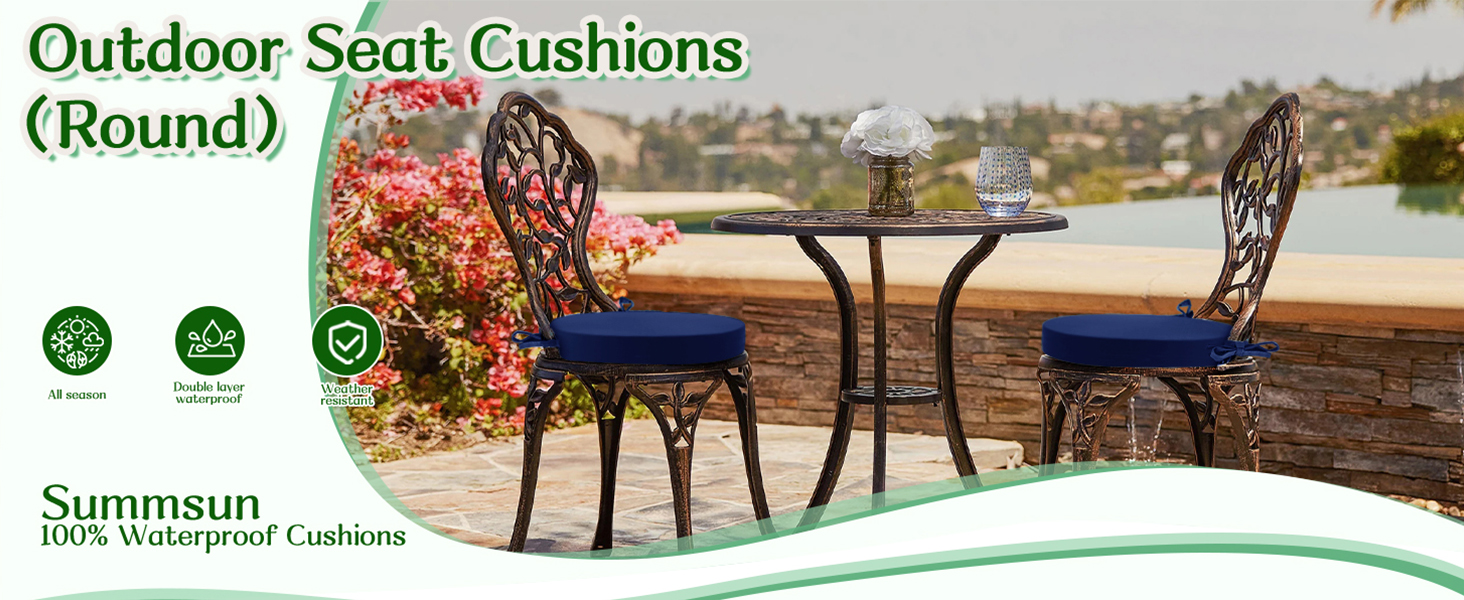 Outdoor Chair Cushions Round Seat Cushion Pads with Removable Cover for Garden Lawn