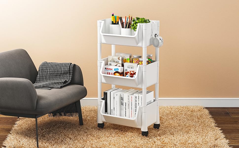 MAGINELS 3Tier Plastic Rolling Utility Cart, Storage