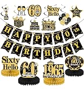 Yoyuspy 60th Birthday Decorations for Men Woman, Black Gold 1965 60 Years Old Birthday Party Deco...