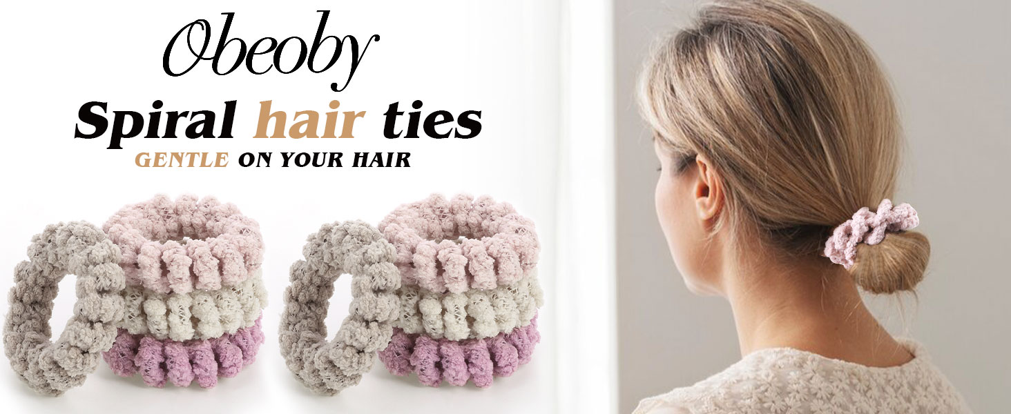8 Pack Spiral Elastics Hair Ties, Furry Hair Ties for