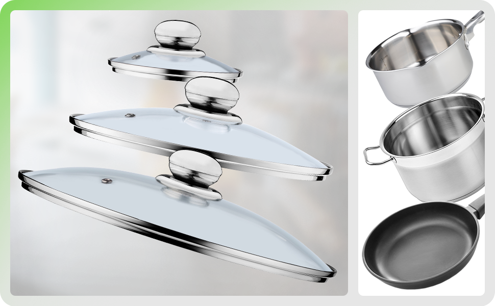 KADAX Glass Lid with Steel Handle, Heat Resistant Lid for Pots and