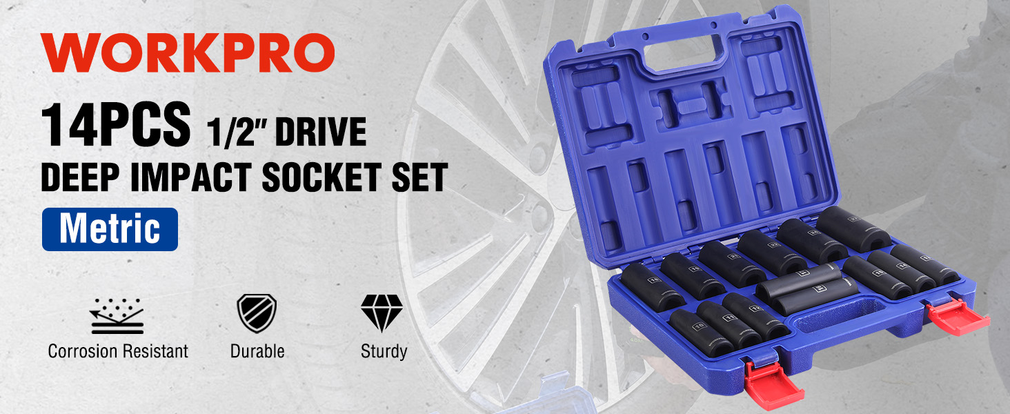 WORKPRO 14-Piece 1/2＂ Drive Deep Impact Socket Set