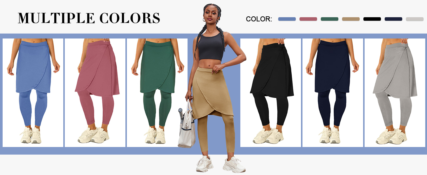 Fisoew Women's Knee Length Athletic Skirt with leggings