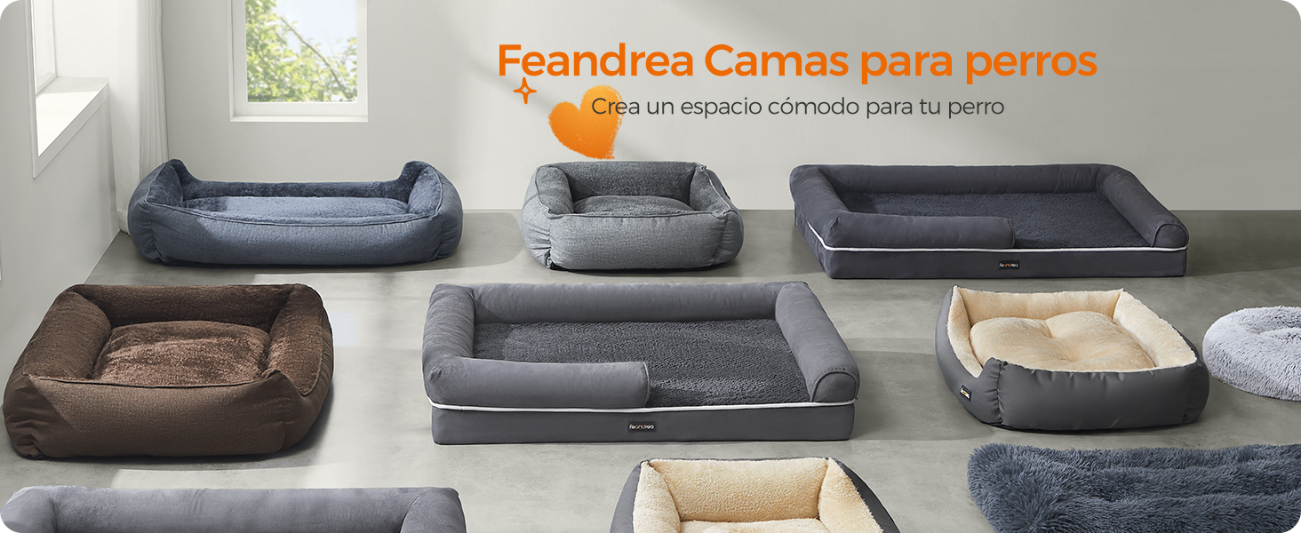una variedad de camas para perros de diferentes formas y tamaños.