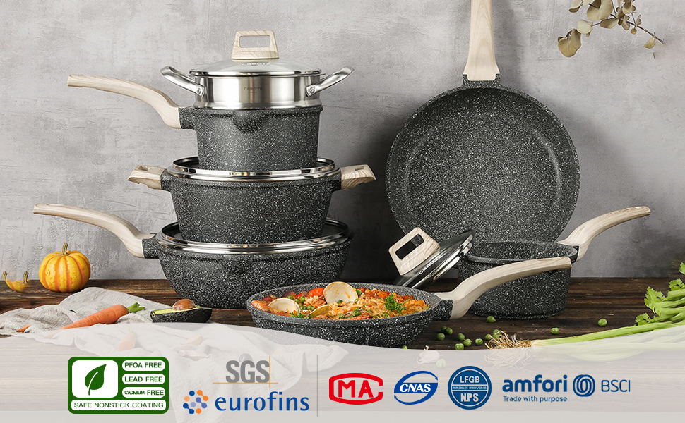 CAROTE Pots and Pans Set, 11Piece Non Stick Pans Set for Induction and