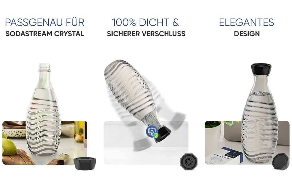Sodaquip® Deckel Glasflasche für Sodastream Crystal NEU 3x moderne
