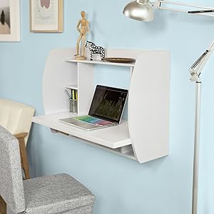 SoBuy Home Office Wall-mounted Table Desk With Shelves,White,FWT18-W 13 FWT18-W