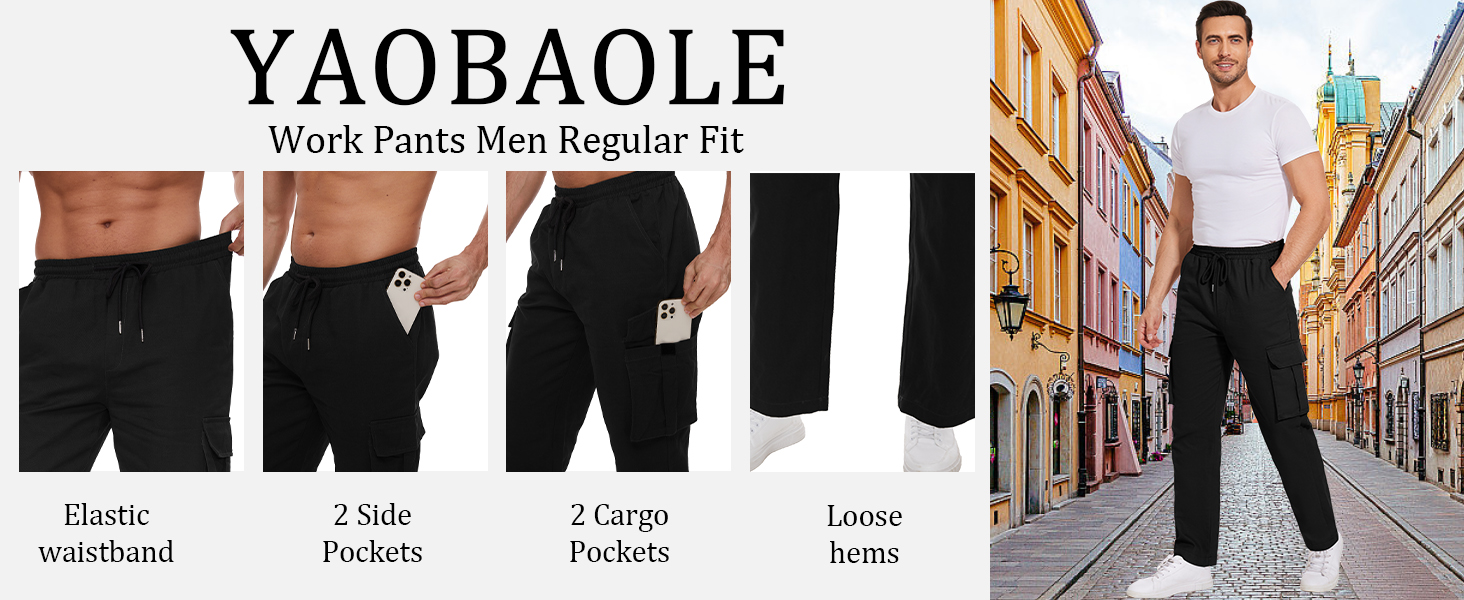 YAOBAOLE Mens Cargo Trousers Elastic Waist Men Work Trousers with Pocket Cargo Joggers Men 10 men combat trousers