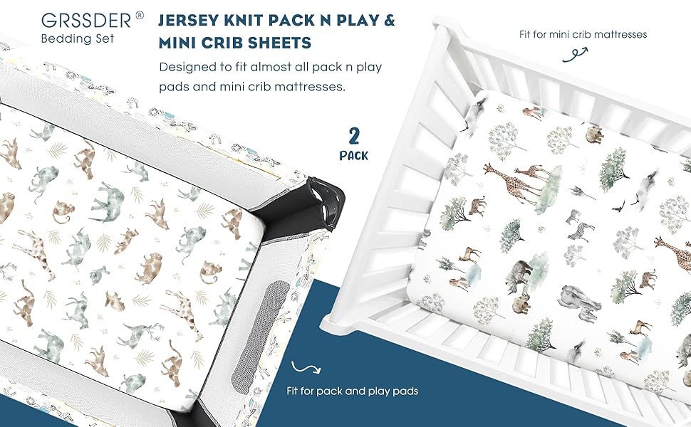 Stretchy Ultra Soft Jersey Knit Fitted Pack n Play Sheets