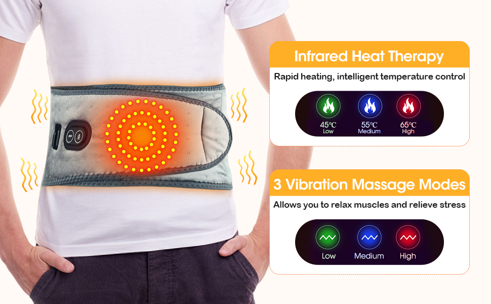 Electric Heating Pad for Back and Belly Massage, Heated Waist Belt Abdomen Warmer Belt with 3