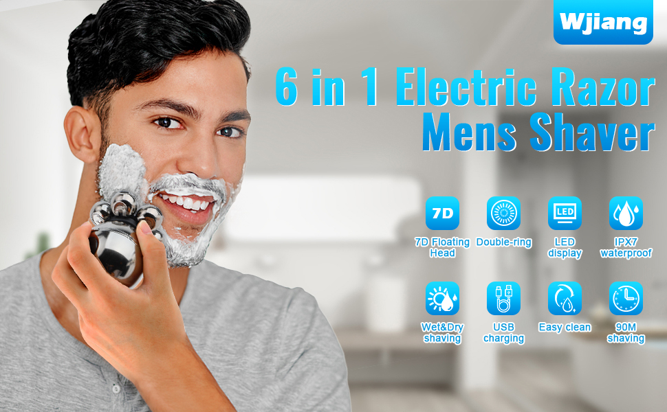 Head Shavers for Bald Men, Wjiang 6 in 1 Electric Razor Mens Shaver Wet Dry Cordless