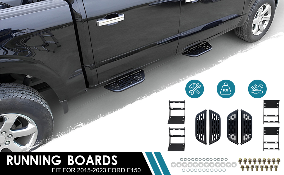 Utiiy Fit for 20152023 Ford F150 Running Boards Black Side