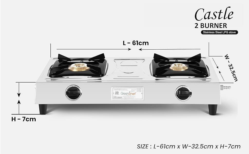 Greenchef Castle Stainless steel Manual Gas stove (2 Burner) Amazon