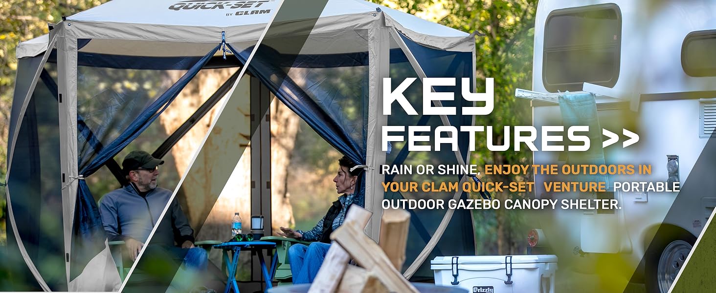 CLAM Quick-Set Venture 9 x 9 Ft Portable Outdoor Camping Canopy Shelter, Gray
