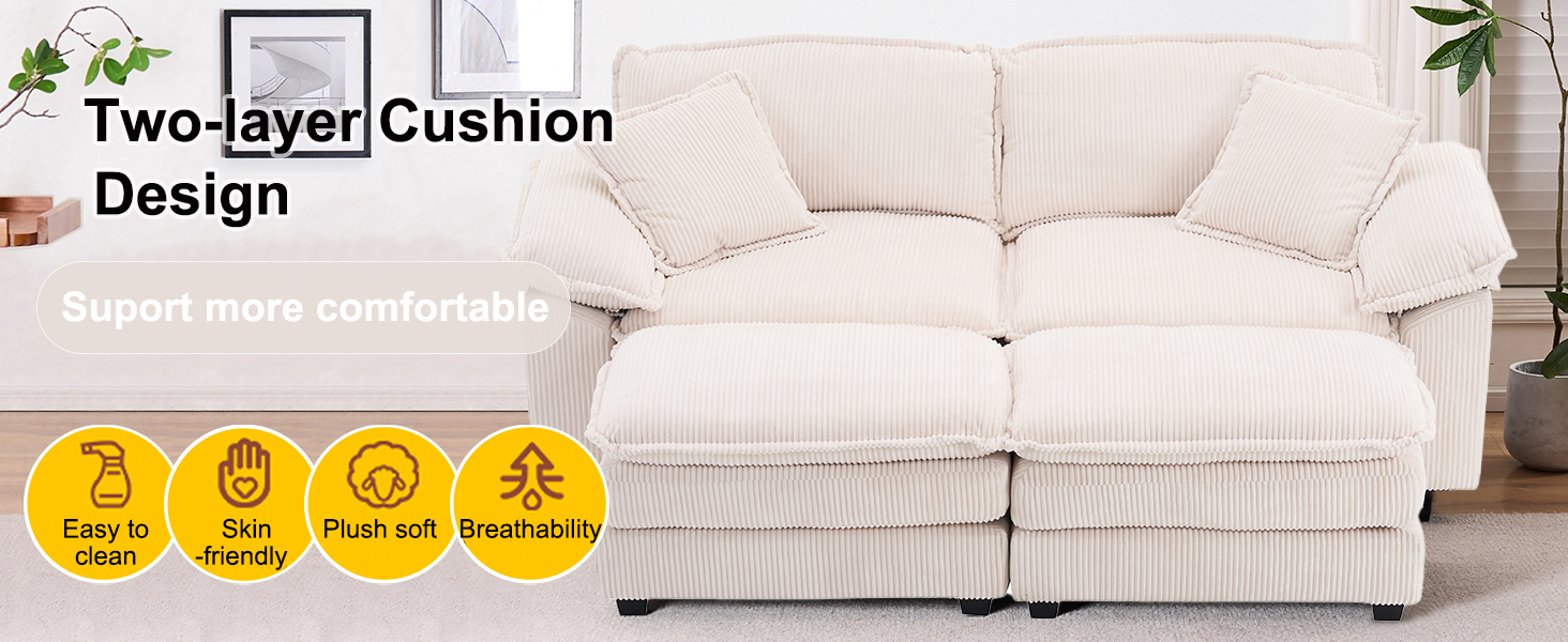 Corduroy Overstuffed Chaise Lounge Chair, Oversized 47" W