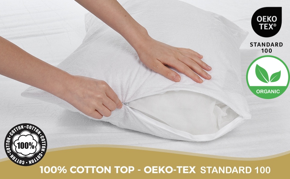 Organic Cotton waterproof pillow protector with zipper