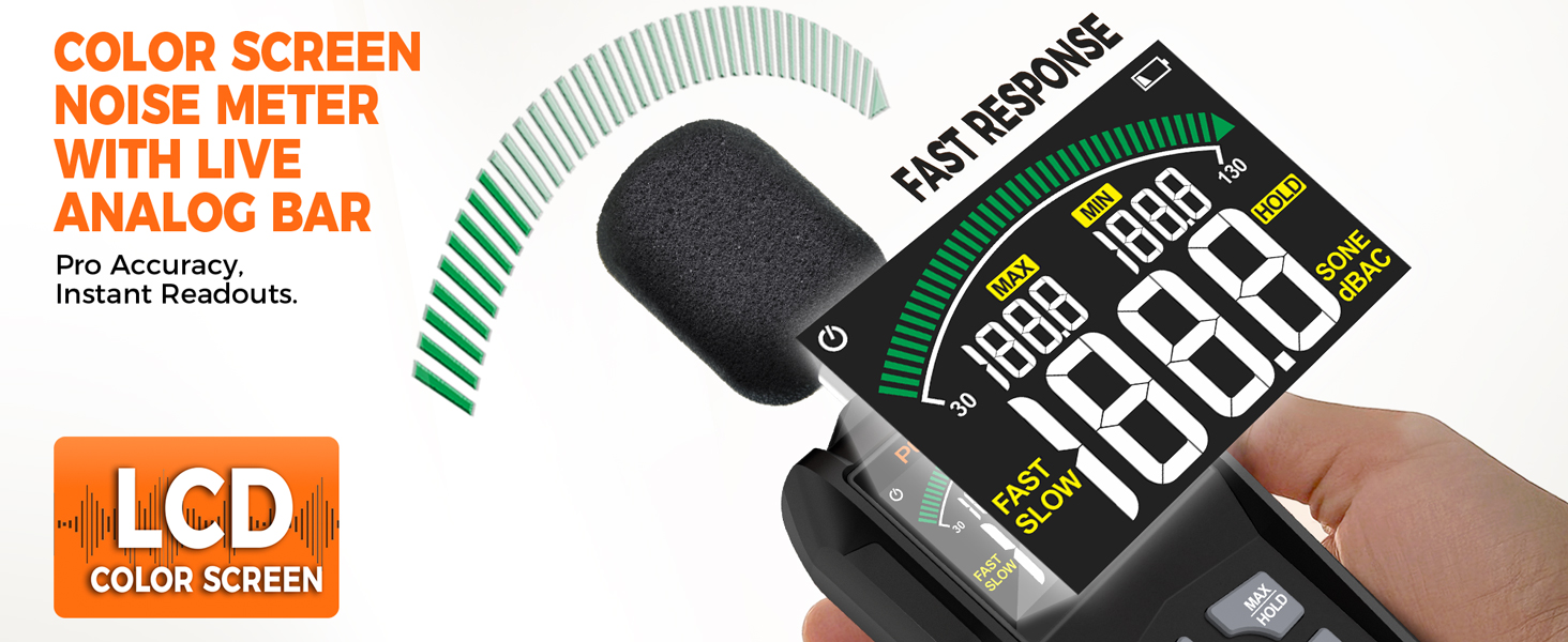 COLOR SCREEN NOISE METER WITH LIVE ANALOG BAR
