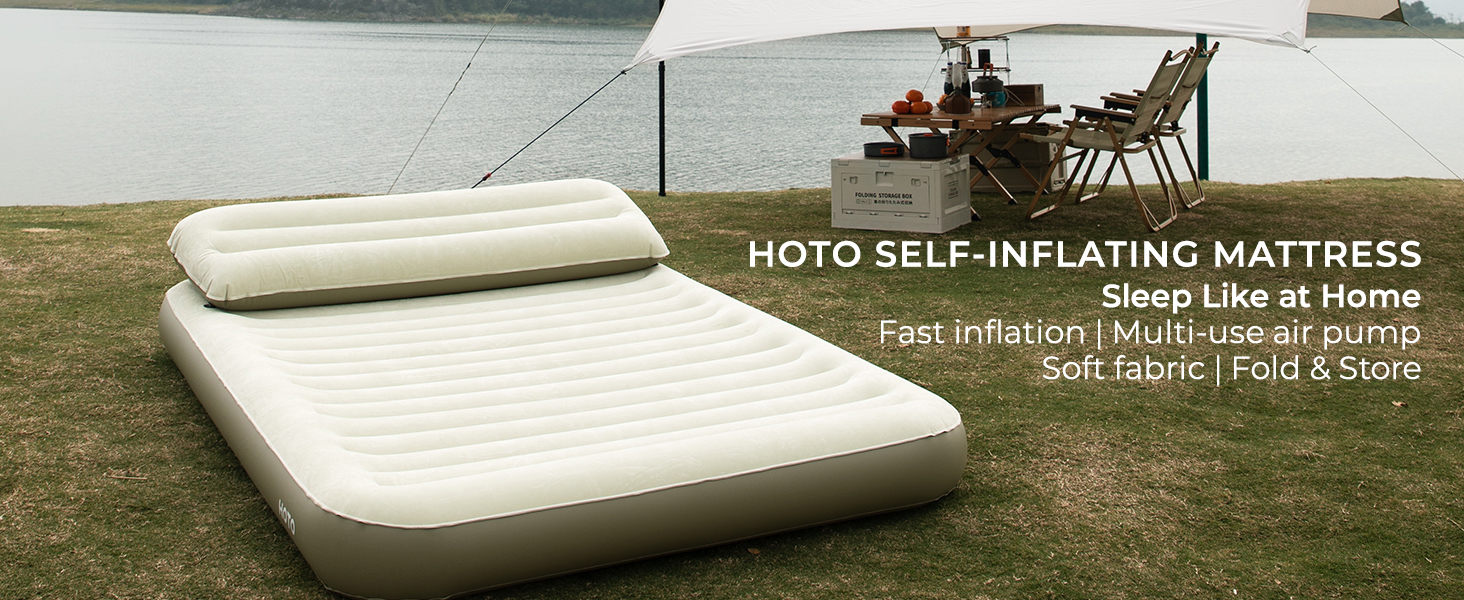 HOTO Queen Inflatable Bed, Blow Up Airbed, Double Air Mattress with