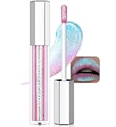 Wugbc Glitter Lip Gloss Peach Chameleon Chrome Liquid Lipstick, Non-Sticky Shimmer Holographic Me...