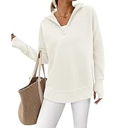 PRETTYGARDEN Womens Long Sleeve Quarter Zip Pullover Sweater Casual Loose V Neck Collared Ribbed ...