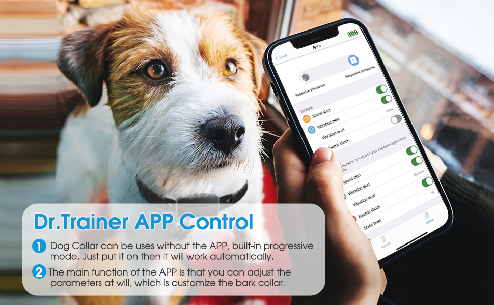 Dr.Trainer B1s Dog Bark Collar with APP Control, Waterproof Dog Training Collar, 3