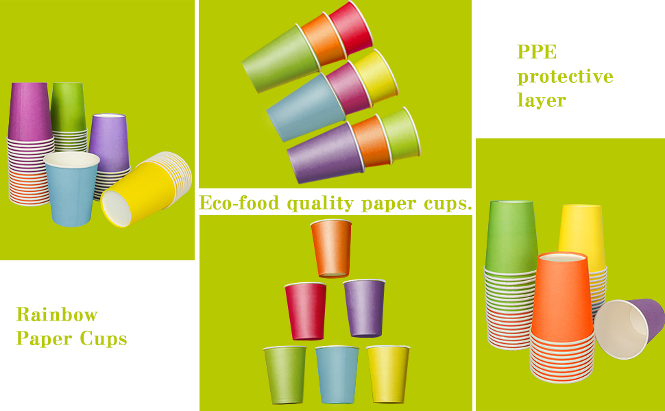 ENSINE 70 PCS Paper Cups, Rainbow Party Cups 7 Colors, 9 Ounce Paper