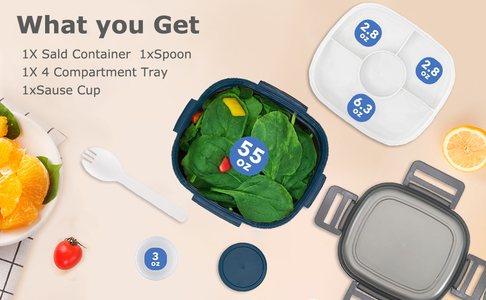 MEIMUCUL Lunch Box Salad Box to Go, Salad Bowl with 5 Compartments