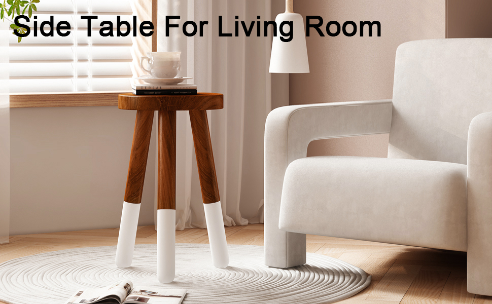 JOLLYMER Teak 9” Round Plant Stand Wood Counter Stool Dip