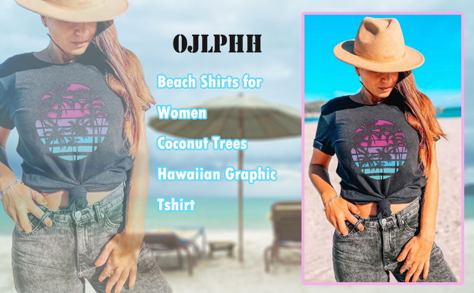 Women Beach Palm Tree Graphic Shirt Summer Vacation Tee Tops