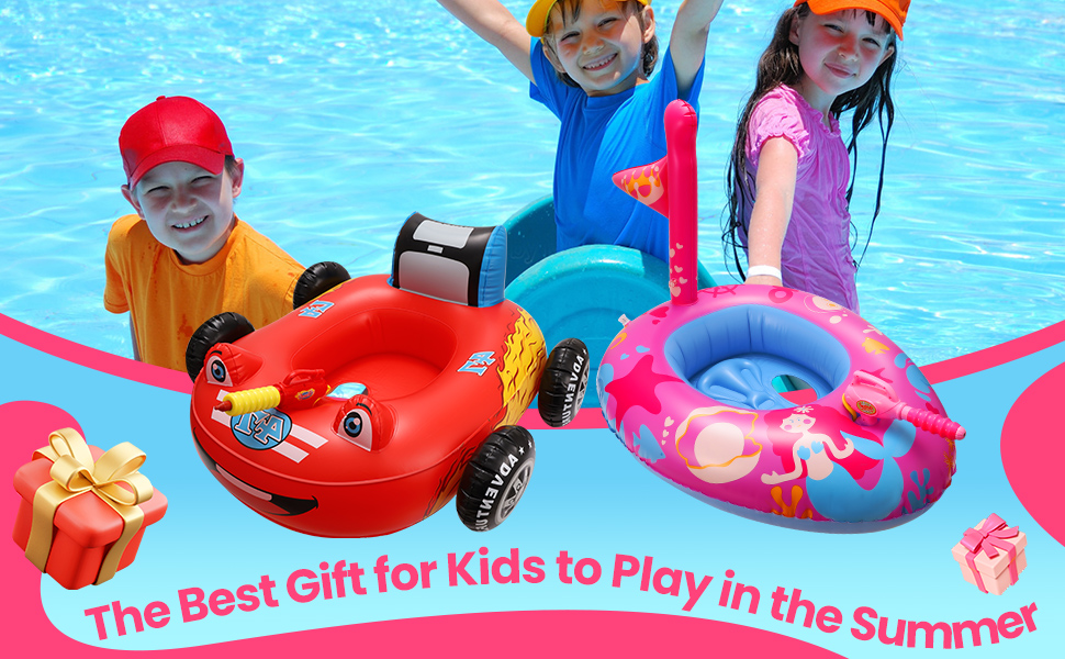 Korigey 2 Pack Pool Floats Kids with Water Gun, Car and