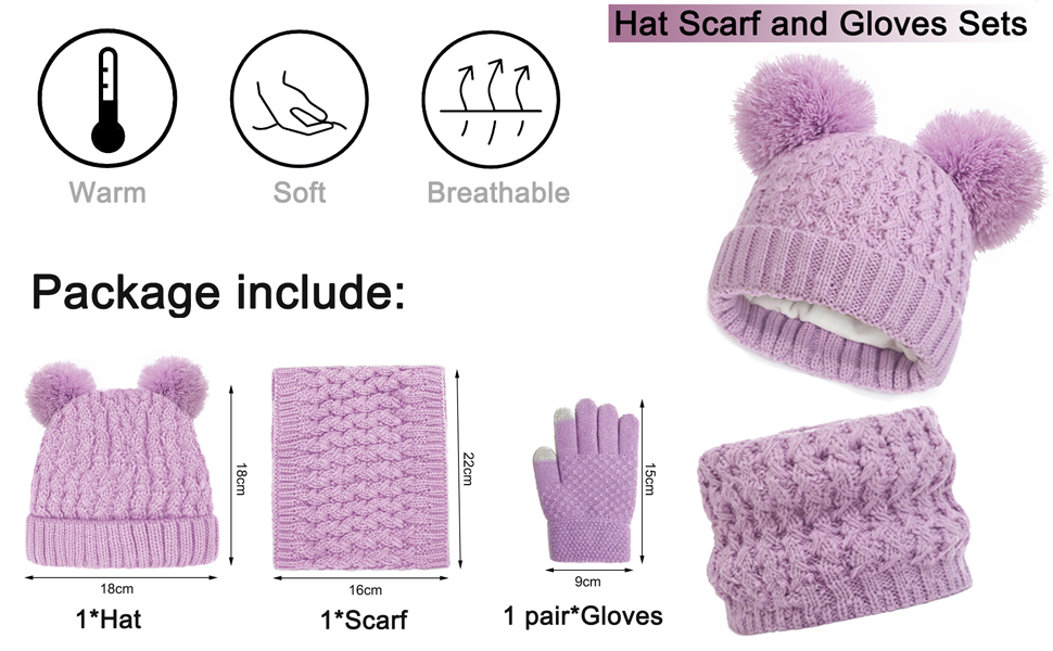    Kids Winter Beanie Hat Scarf and Touchscreen Gloves Set