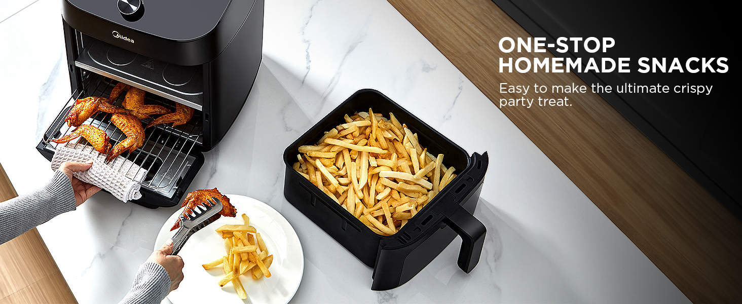 Midea 11 Quart 8-in-1 Dual Deck Air Fryer with 2 Independent Frying Baskets, Smart Sync Finish