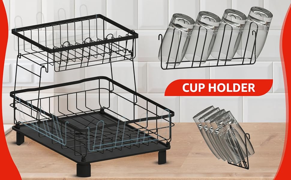Egouttoir à vaisselle avec porte-gobelet