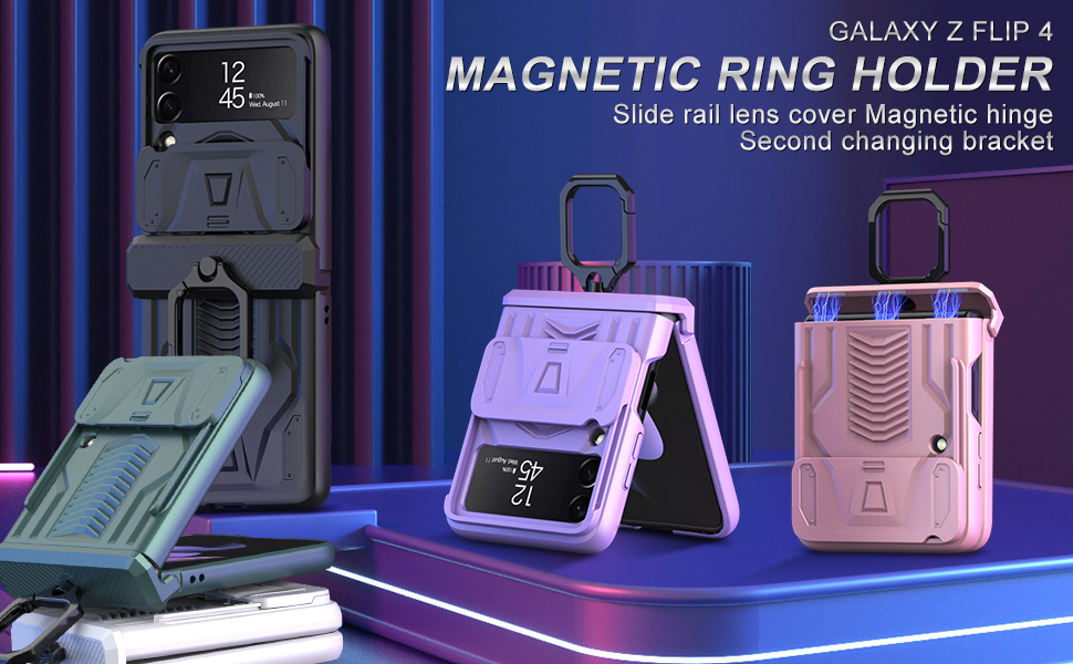 FODDOM for Samsung Galaxy Z Flip 4 Case with 360° Ring Holder, Z Flip 4