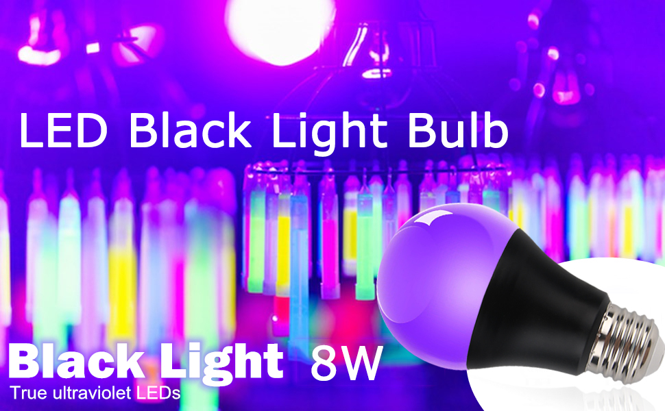 A19 LED Black Light Bulb, 8W(60Watt Equivalent) Blacklight Bulb, Black Light Bulbs with E26 Base