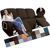 YEMYHOM 8 Pieces Stretch Recliner Sofa Cover Latest Jacquard Reclining Couch Cover with Side Pock...