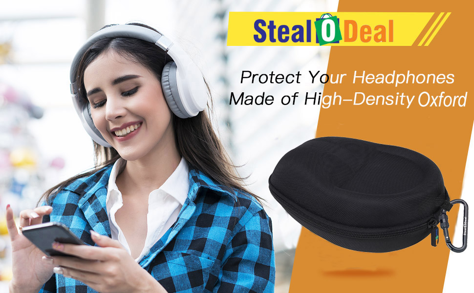 Stealodeal Oxford Black Hard Shell Headset Headphone Carrying Case