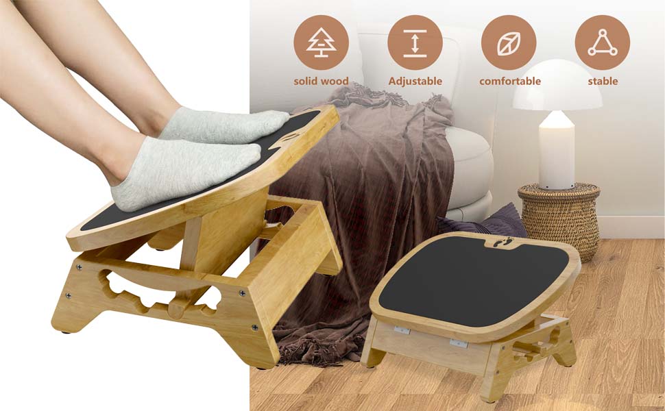 lehom Ergonomic Foot Rest Under Desk Wood Double Step Foot Rest Under
