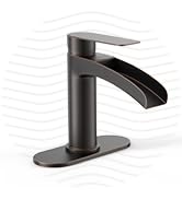 Phiestina Oil Rubbed Bronze Waterfall Single Handle Bathroom Sink Faucet, with 6-Inch Deck Plate ...