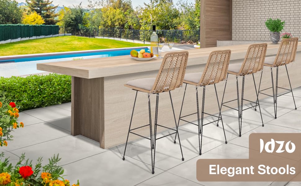 Idzo 400lbs Capacity Rattan Counter Height Bar Stools, 36.5