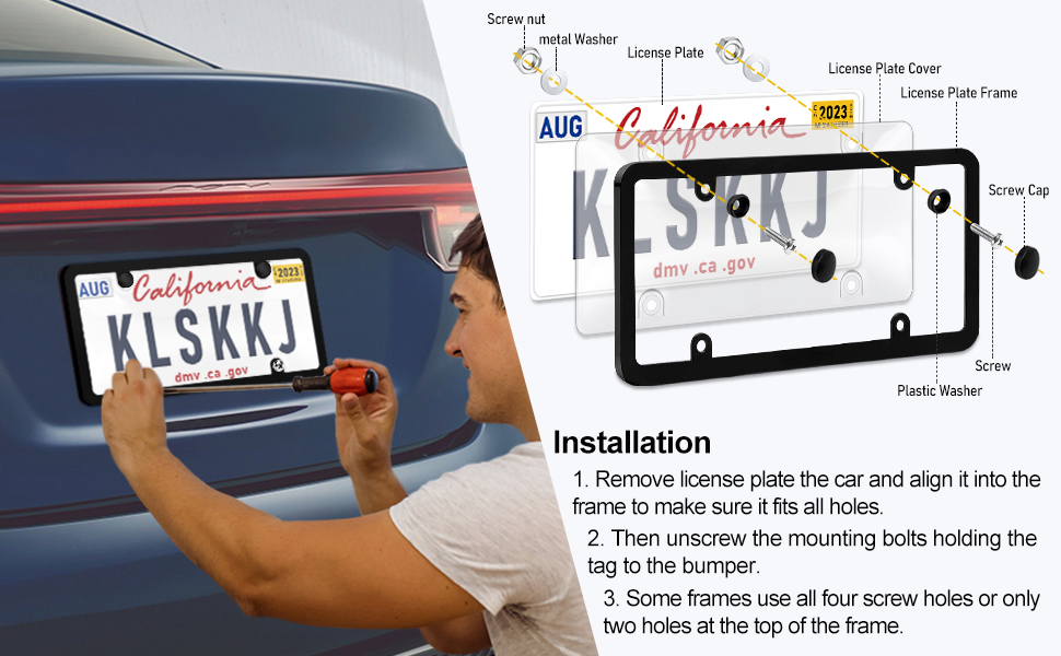 KLSKKJ 2 Pack Clear License Plate Covers and Frames Combo