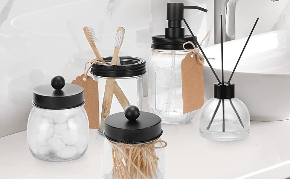 5PCS Mason Jar Bathroom Accessories Set (Giftable) Mason Jar Soap