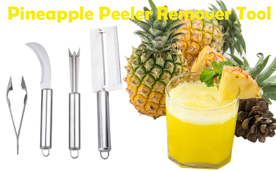 PCTC 4PCS Pineapple Peeler Remover Tool,Stainless Steel Pineapple Eye Clip and V