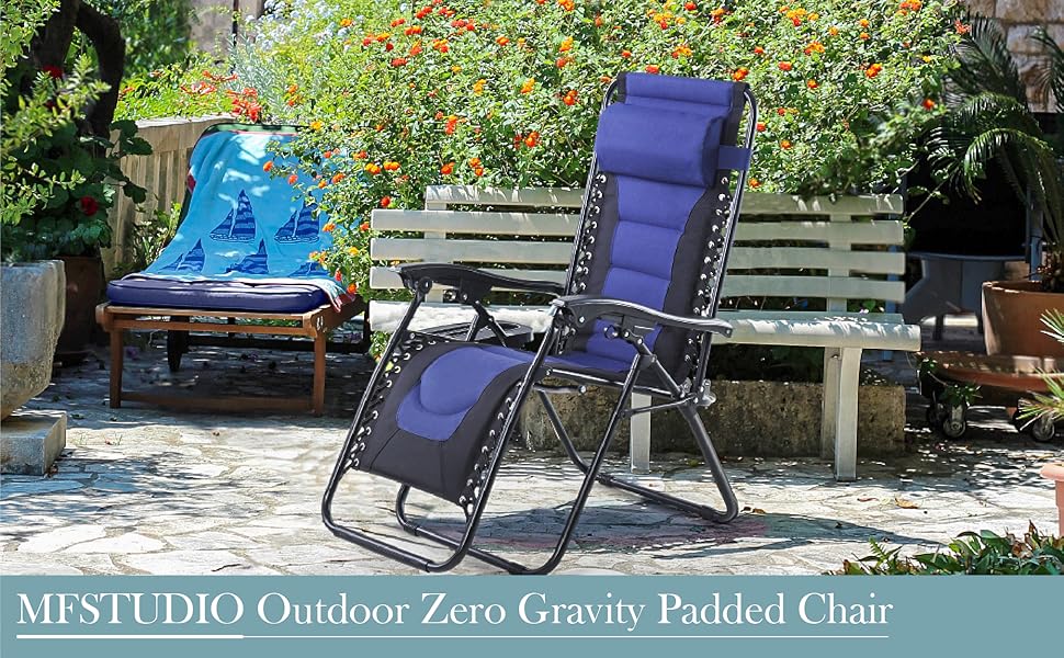 MFSTUDIO Padded Zero Gravity Recliner Chair, Folding Patio