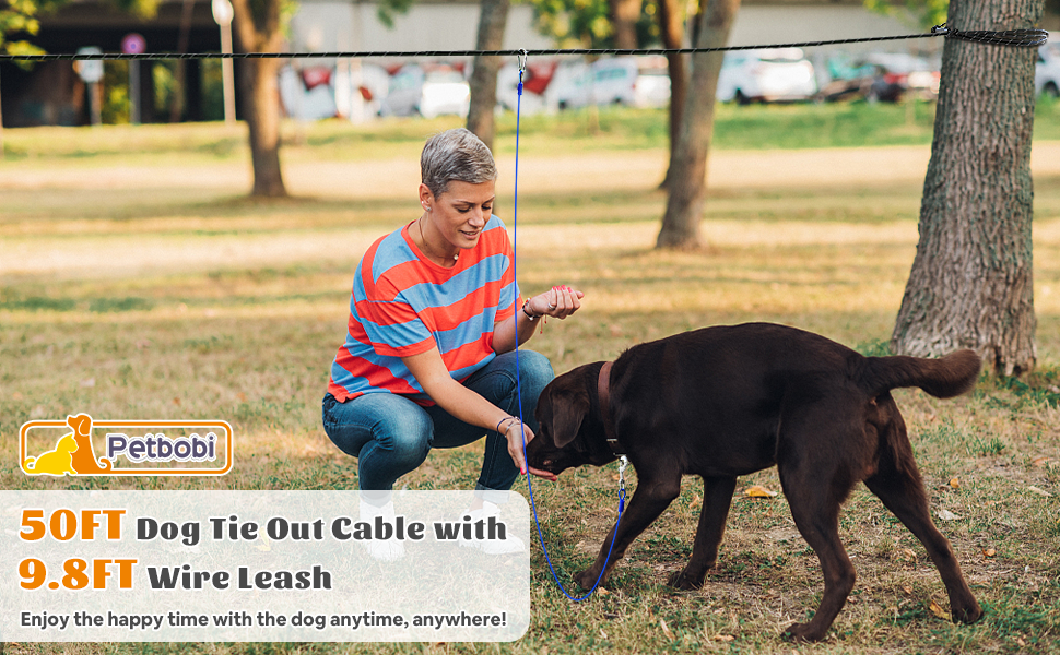 Petbobi Dog Runner for Yard 50 Feet , Dog Tie Out Cable